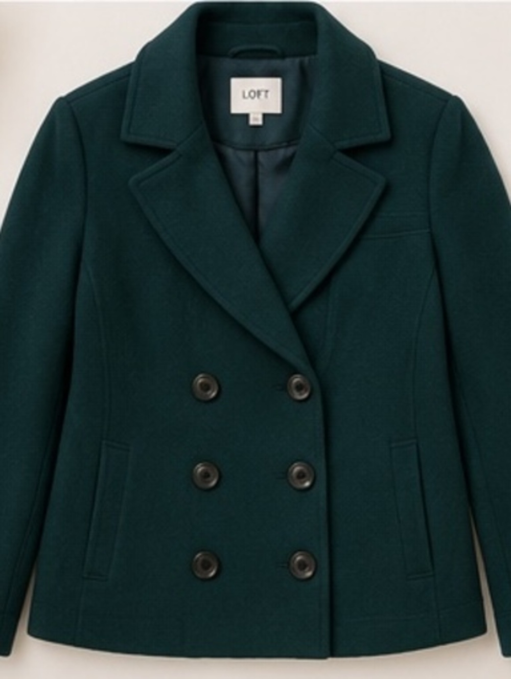 LOFT Double Breasted Peacoat Dark Green XS Tailored